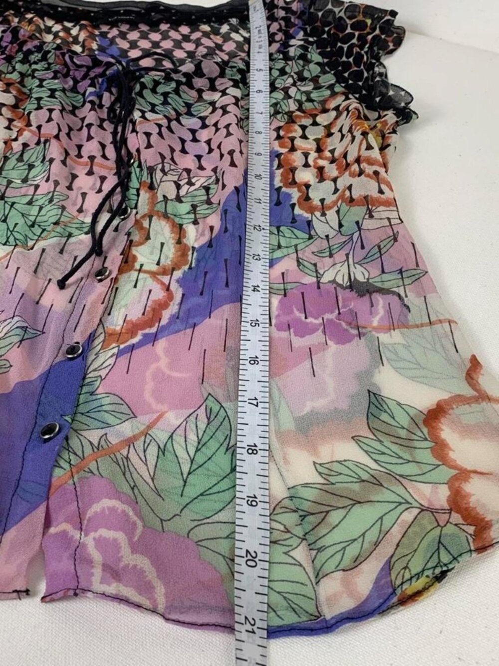 Elie Tahari Silk Sheer Floral Blouse - Purple & Green Cottagecore Elegance - Picture 7 of 7